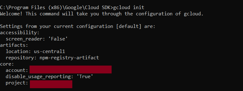Google Cloud SDK Configuration for Linking NPM Registry