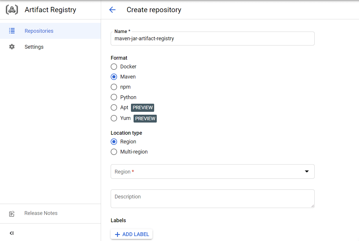 Creating Maven Repository at Google Artifact Registry