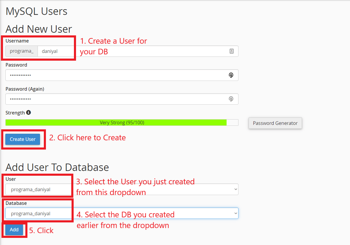Creating User for the Database and Linking them Together