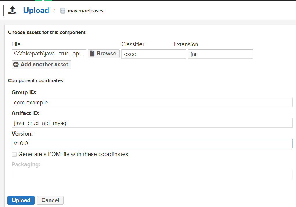 Filling in Information to Upload Maven Packages to Nexus OSS 3