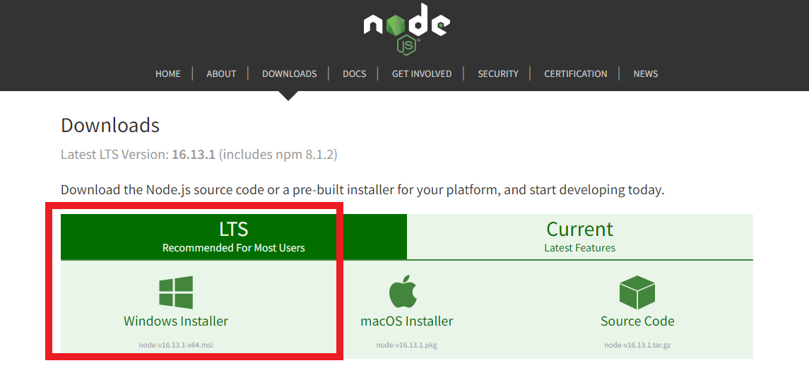 Download Node JS on Windows