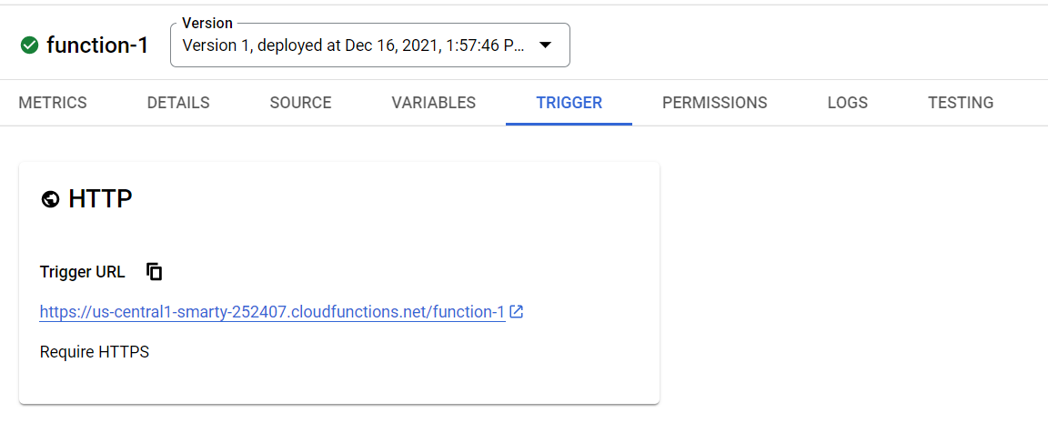 Google Cloud Function HTTP Trigger URL Link