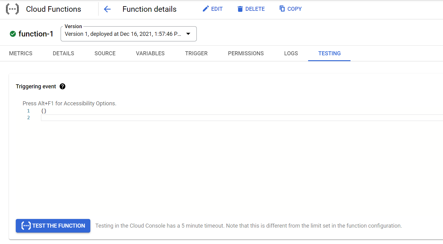 Testing Google Cloud Function