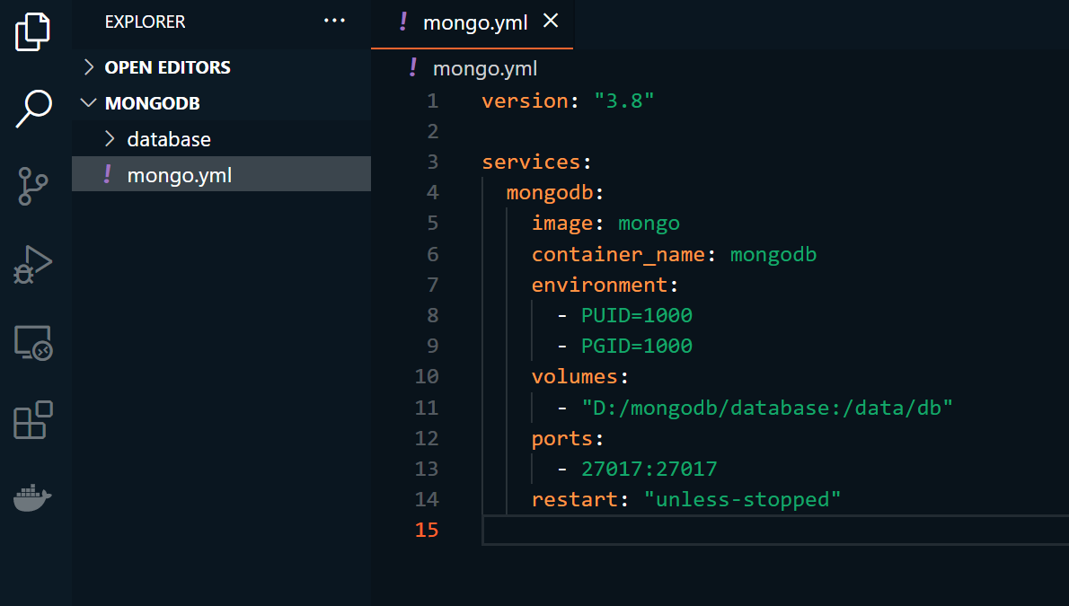 Configuring Docker Compose to Start MongoDB Docker Container