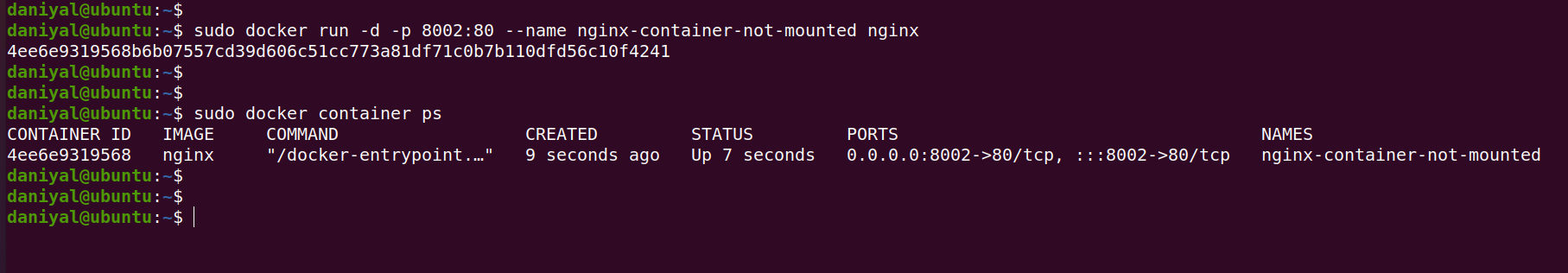 Running Nginx Container Without Mounting Volume in Docker Container