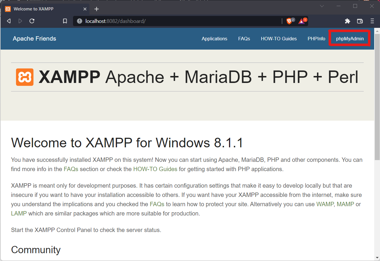 phpMyAdmin with XAMPP for Localhost
