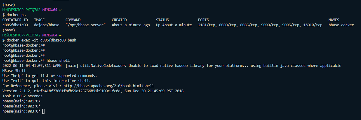 Running HBase Shell with Docker Image