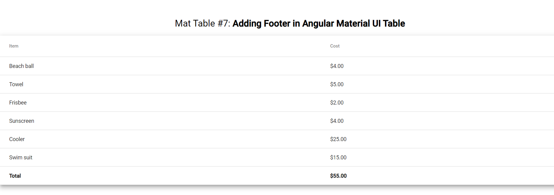 Adding Footer in Angular Material UI Table